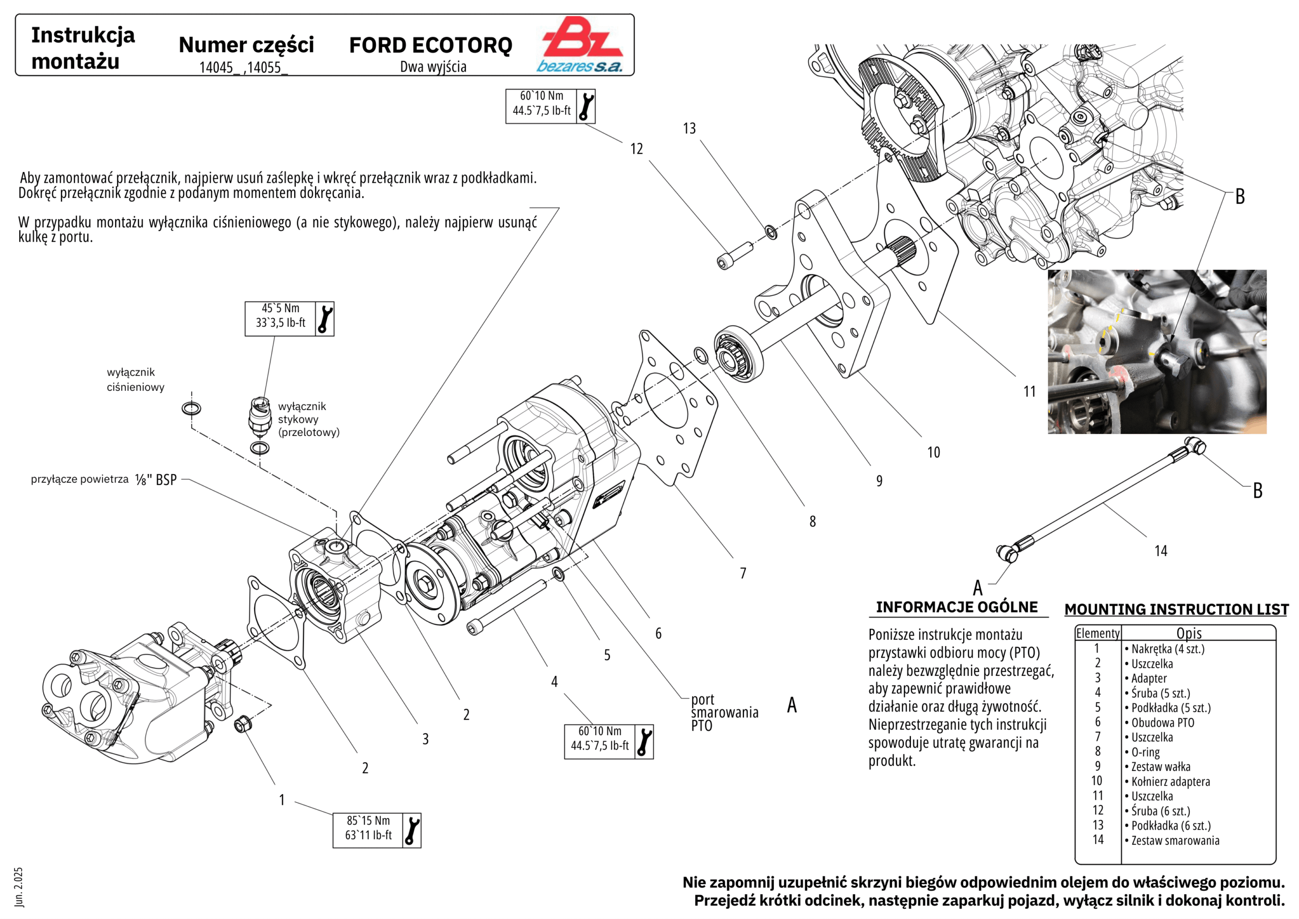Przystawka odbioru mocy Ford ecotorq (PTO) – Bezares 140550